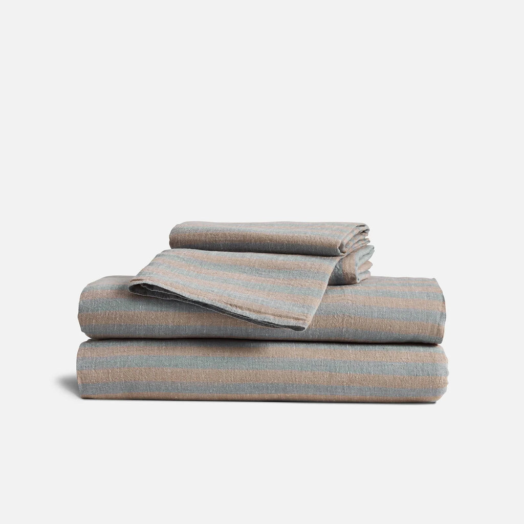 Linen Sheet Set in Dried Grass with 100% European Flax, Garment-Washed Softness, and Full to Cali King Sizes