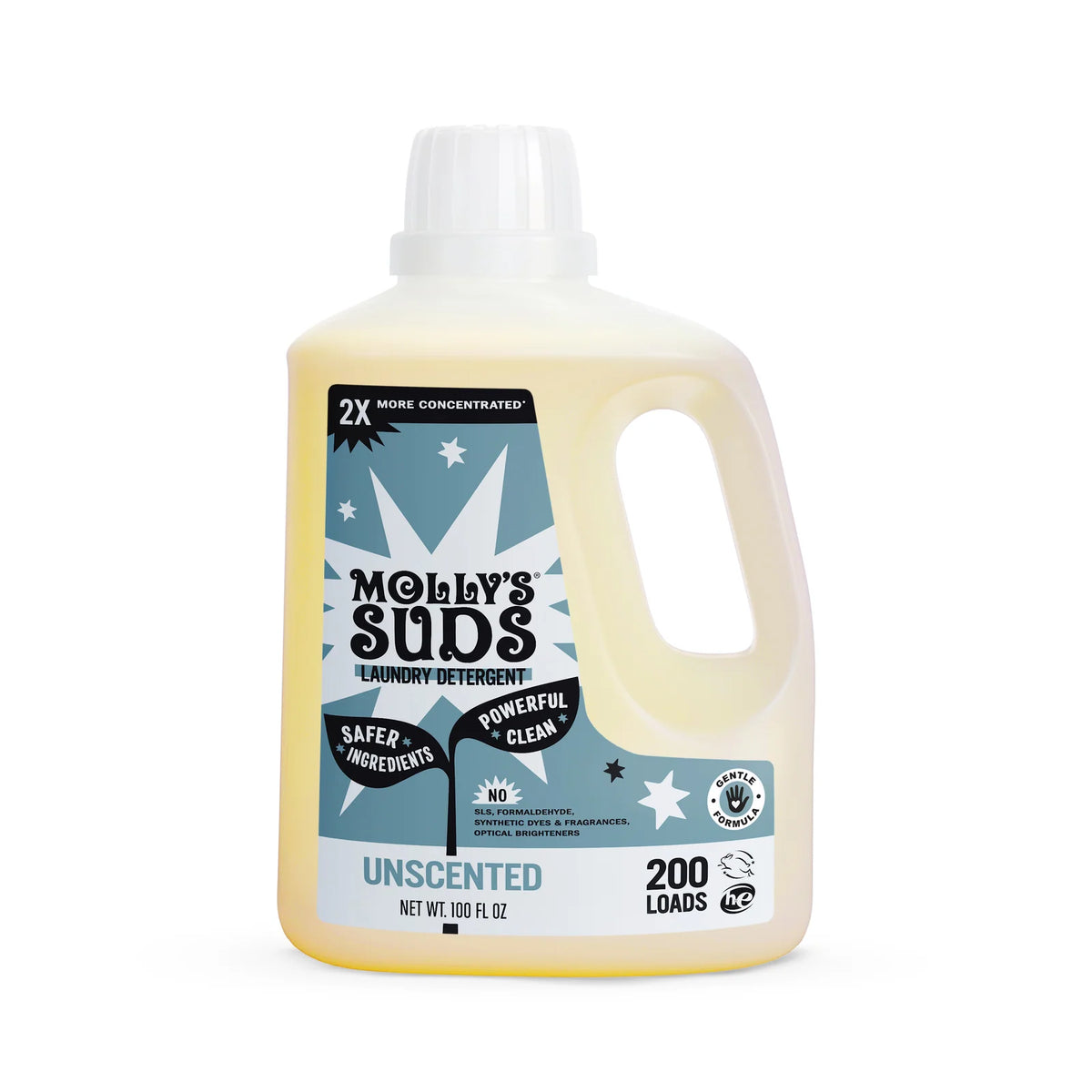 Liquid Laundry Detergent, 2X Concentrated Formula for Sensitive Skin and 100 or 200 Load Washing — Unscented / 200 Load