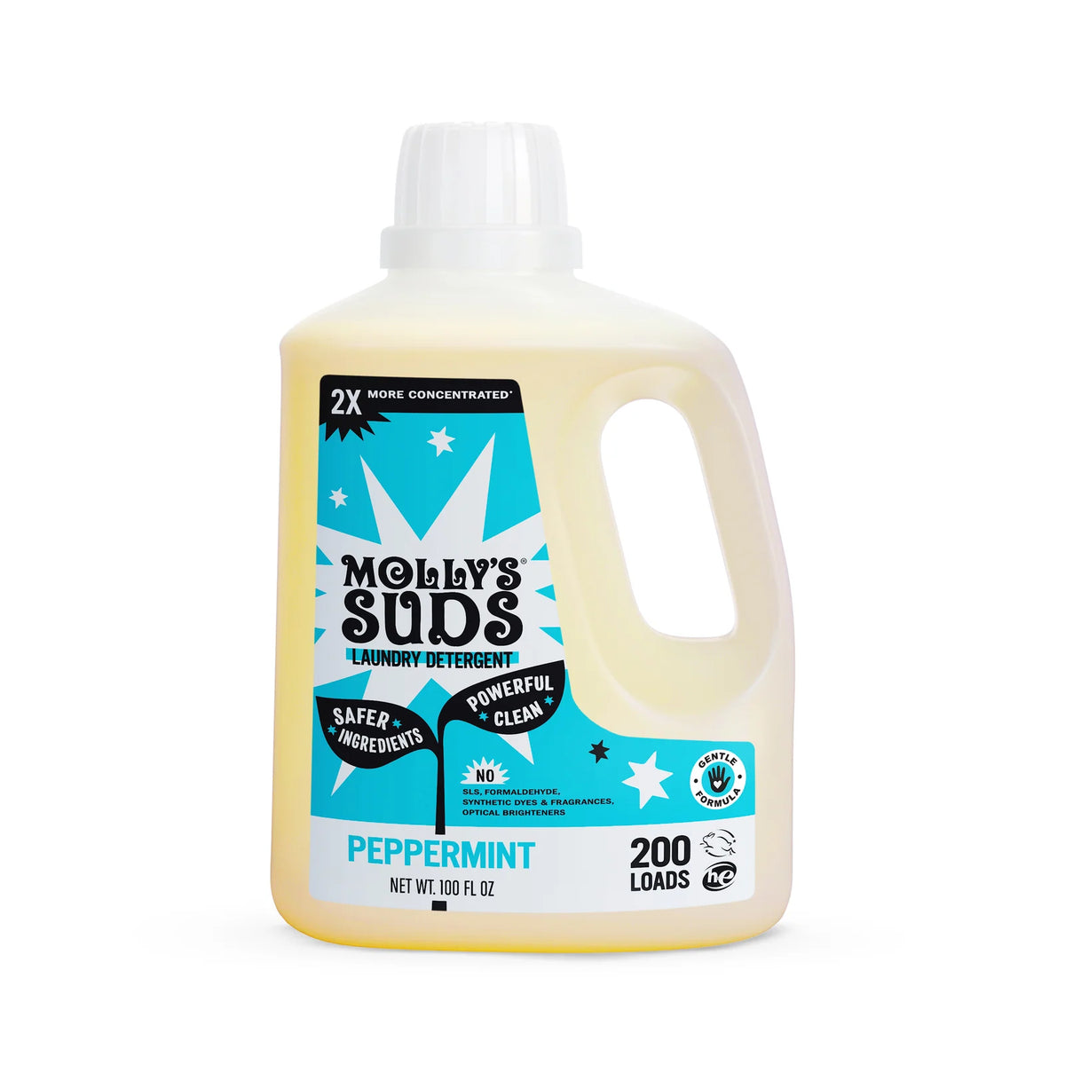 Liquid Laundry Detergent, 2X Concentrated Formula for Sensitive Skin and 100 or 200 Load Washing — Peppermint / 200 Load