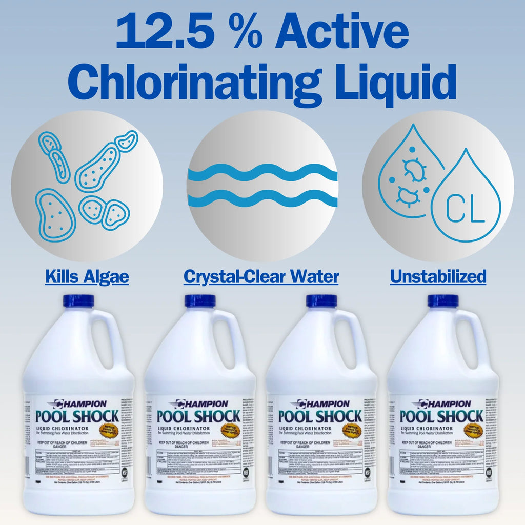 Liquid Pool Chlorine with 12.5% Sodium Hypochlorite for Algae Control and Routine Pool Chlorination