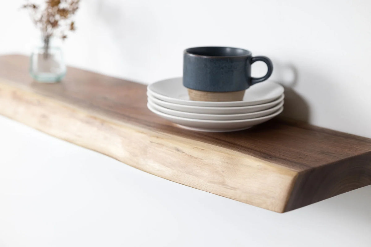 Live Edge Walnut Floating Shel — 12"L x 8"D / 12"L x 10"D / 12"L x 12"D / 16"L x 8"D / 16"L x 10"D / 16"L x 12"D / 20"L x 8"D