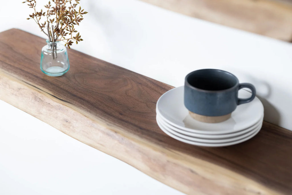 Live Edge Walnut Floating Shelf with Handmade Character, Pre-Drilled Mounting and 20–72 Inch Length