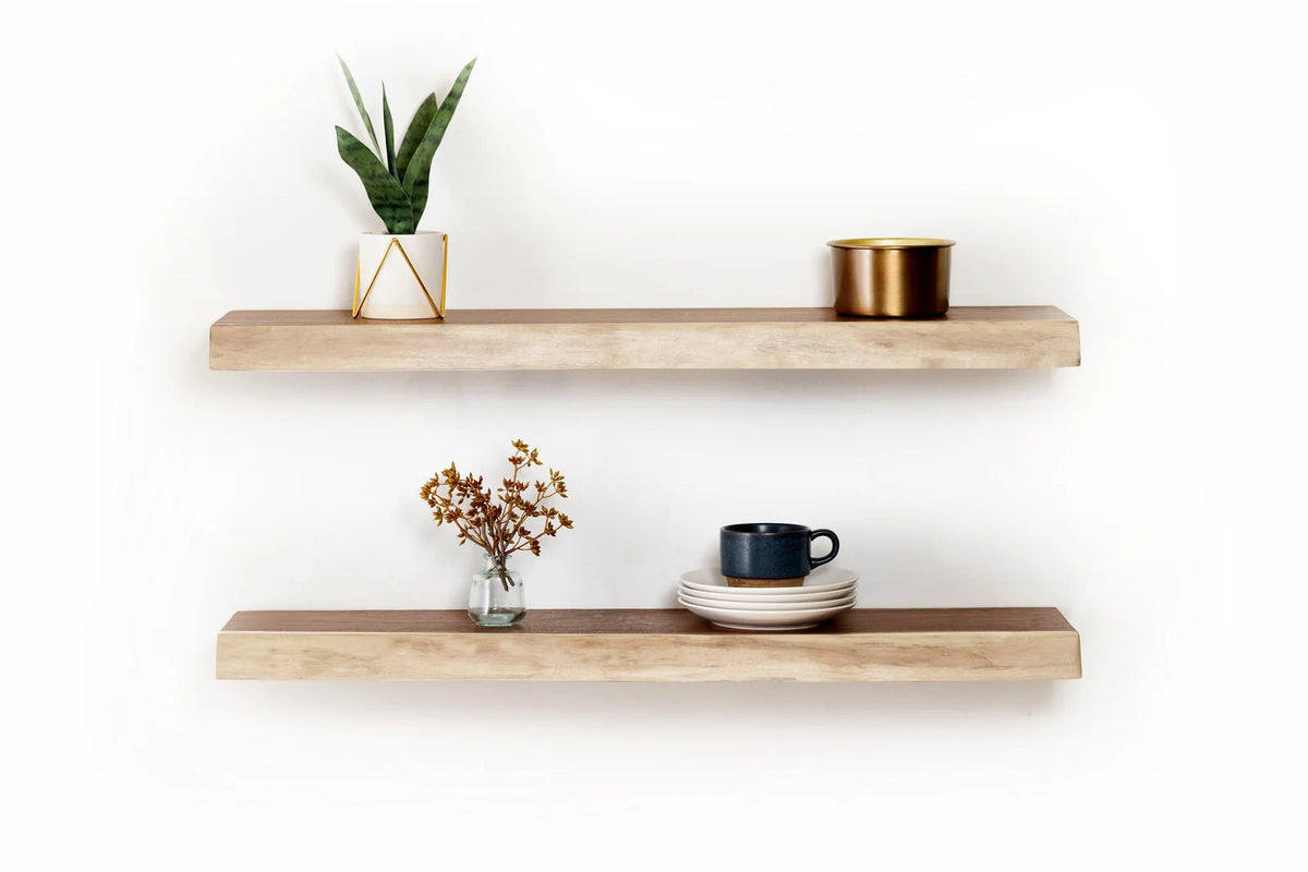 Live Edge Walnut Floating Shelf with Handmade Character, Pre-Drilled Mounting and 20–72 Inch Length