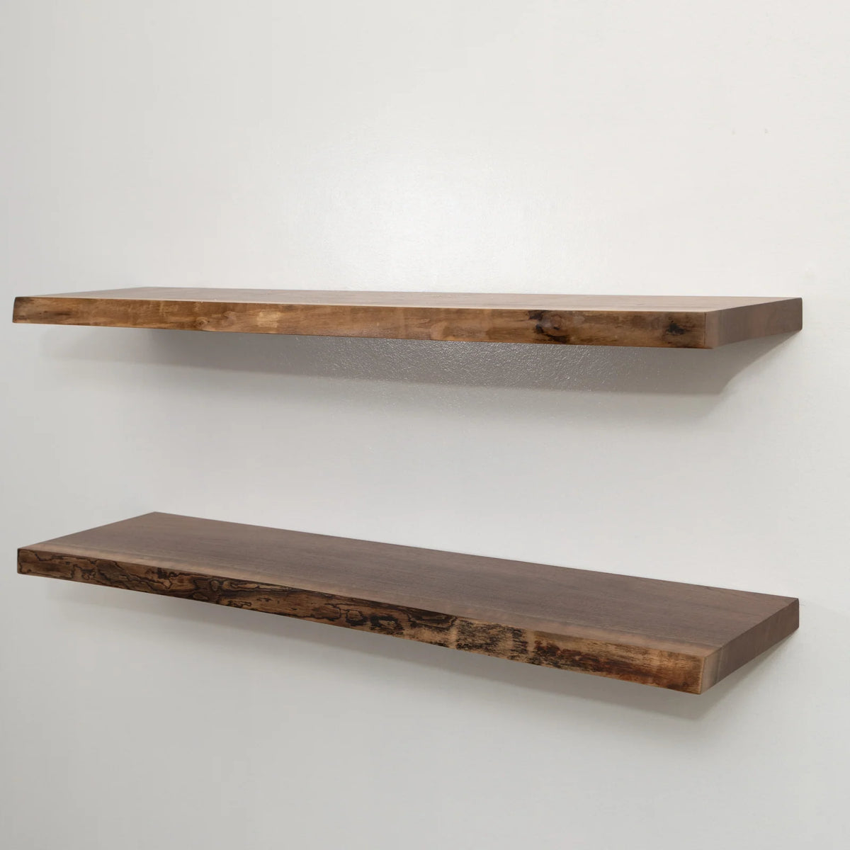 Live Edge Walnut Hardwood Floating Shelves, 1.75-Inch Solid Wood Wall Display Shelves in Custom Widths and Depths