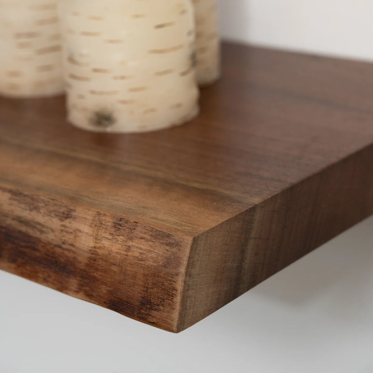 Live Edge Walnut Hardwood Floating Shelves, 1.75-Inch Solid Wood Wall Display Shelves in Custom Widths and Depths