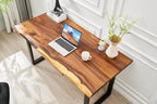 Live Edge Writing Desk with a Solid Walnut Top and Industrial U-Shaped Steel Legs for Everyday Work