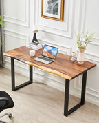 Live Edge Writing Desk with a Solid Walnut Top and Industrial U-Shaped Steel Legs for Everyday Work