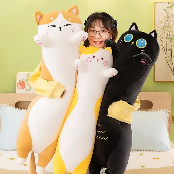 Long Cat Plush Pillow for Cozy Cuddles and Bedtime Snuggles in Four Sizes from 70 cm to 130 cm