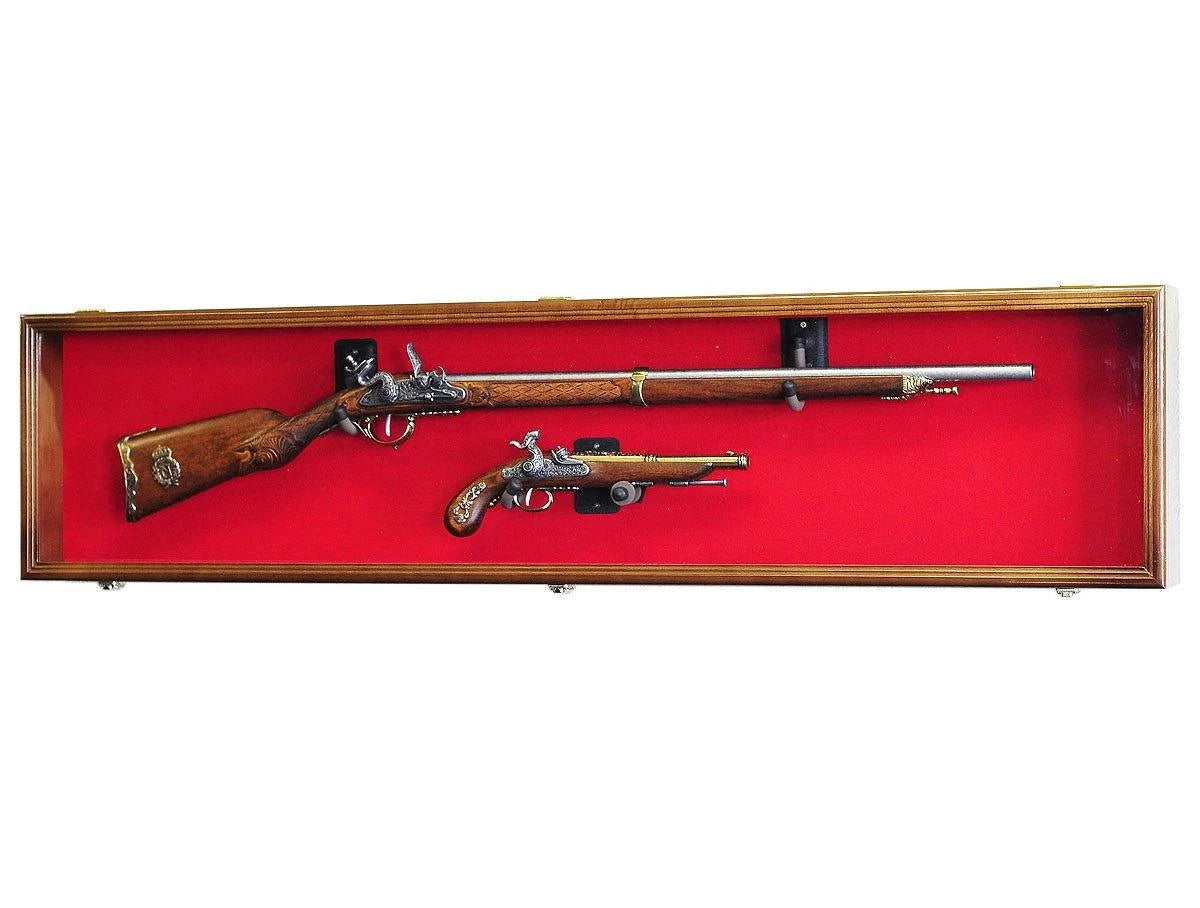 Long Rifle and Musket Display Cabinet, Walnut-Red