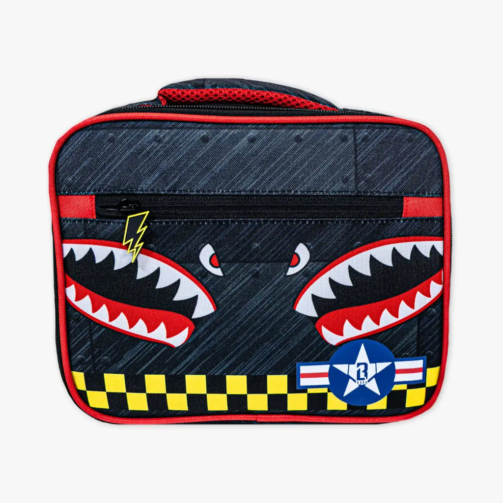 Lunch Box with All-Over Shark-Mouth Jet Print and Wipe-Clean 600D Polyester for School and Practice