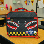 Lunch Box with All-Over Shark-Mouth Jet Print and Wipe-Clean 600D Polyester for School and Practice