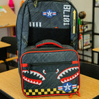 Lunch Box with All-Over Shark-Mouth Jet Print and Wipe-Clean 600D Polyester for School and Practice