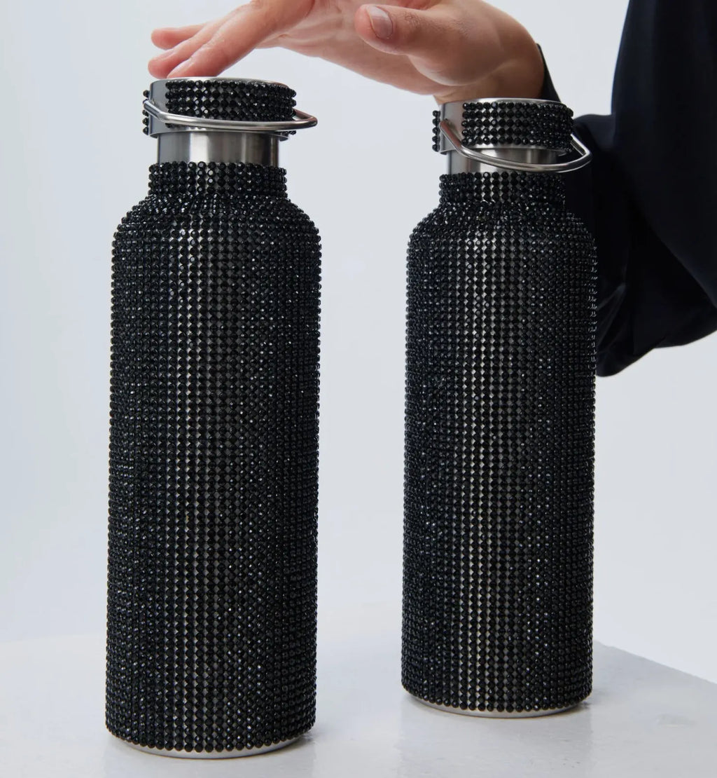 Luxury Stainless Steel Water Bottle with Crystal Shimmer, Carry Handle, Leakproof Design and 750 mL Capacity
