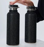 Luxury Stainless Steel Water Bottle with Crystal Shimmer, Carry Handle, Leakproof Design and 750 mL Capacity
