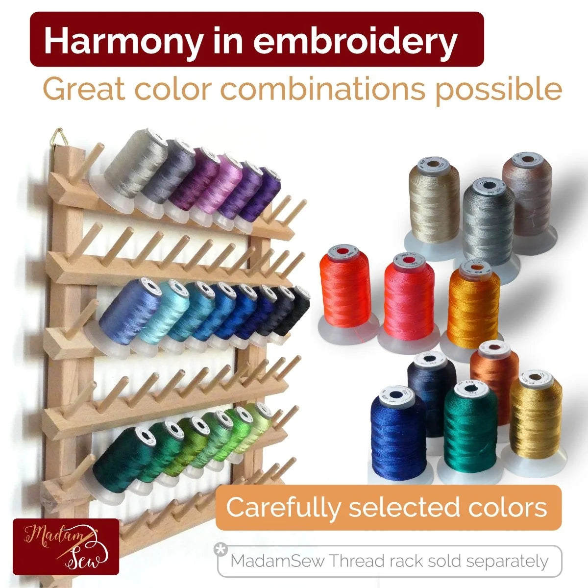 Machine Embroidery Thread Set in 40 Vibrant Colors, 500 Yards per