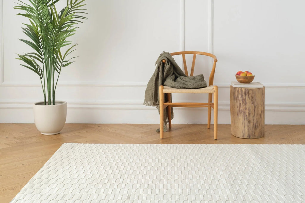 Machine-Washable Area Rug with Rounded Checkerboard Texture, Recycled Polyester, Medium Pile, Multiple Sizes