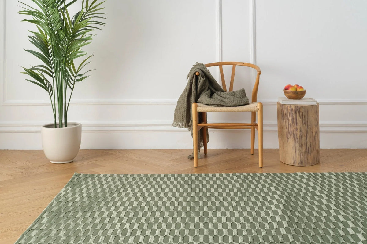 Machine-Washable Area Rug with Rounded Checkerboard Texture, Recycled Polyester, Medium Pile, Multiple Sizes
