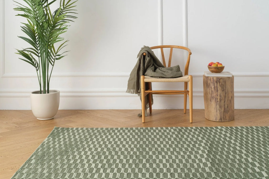 Machine-Washable Area Rug with Rounded Checkerboard Texture, Recycled Polyester, Medium Pile, Multiple Sizes