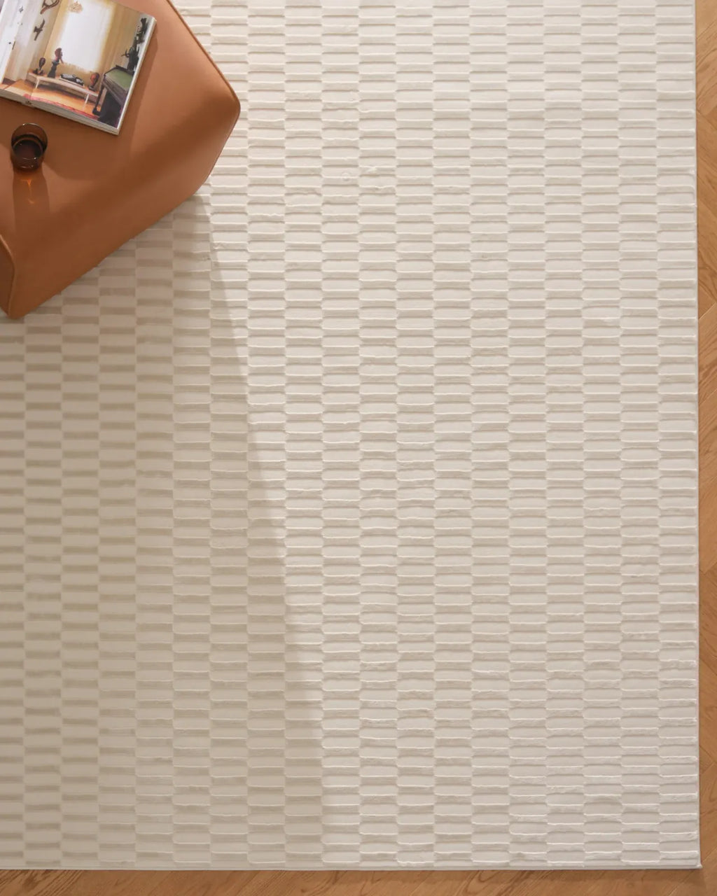 Machine-Washable Area Rug with Rounded Checkerboard Texture, Recycled Polyester, Medium Pile, Multiple Sizes