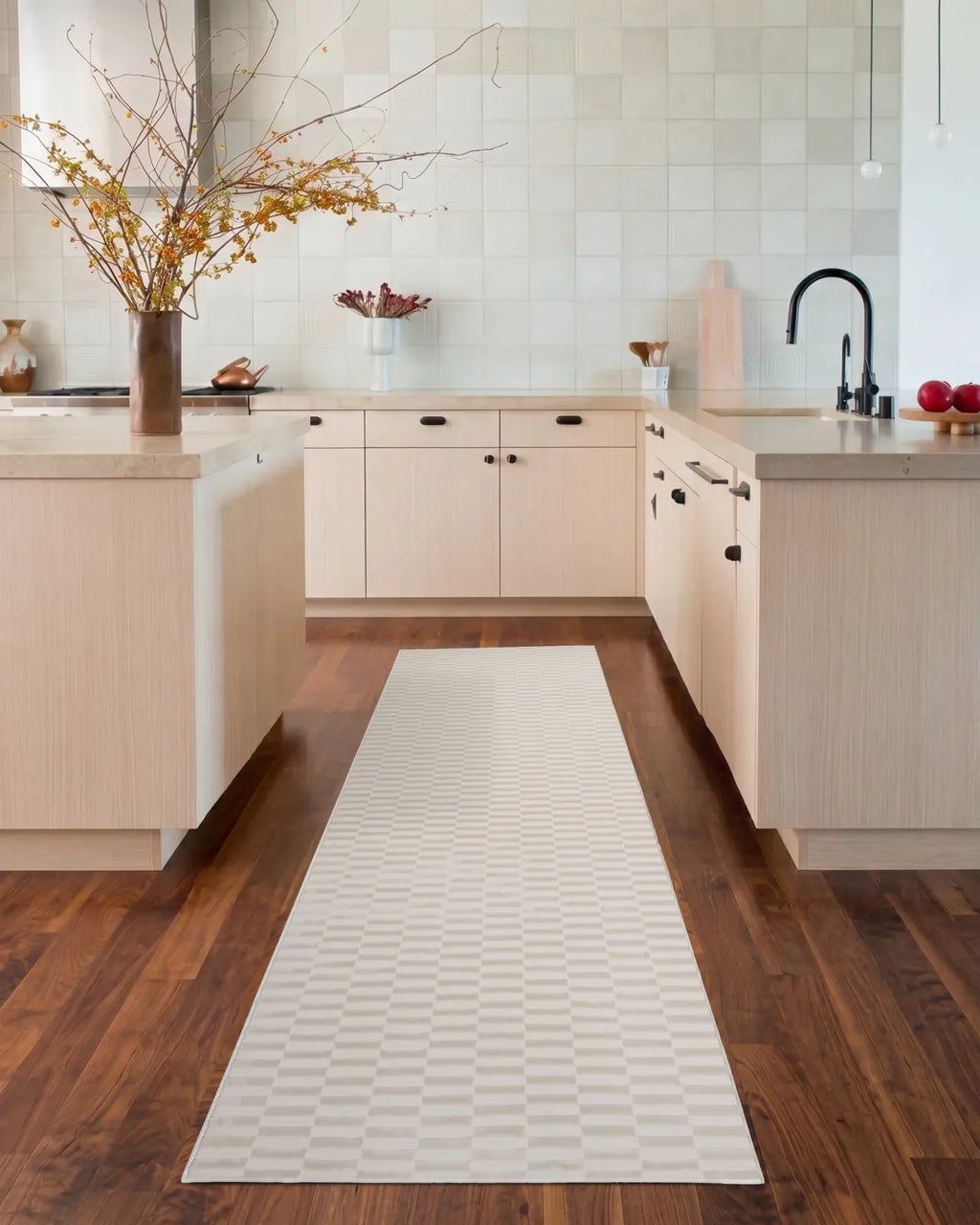 Machine-Washable Area Rug with Rounded Checkerboard Texture, Recycled Polyester, Medium Pile, Multiple Sizes