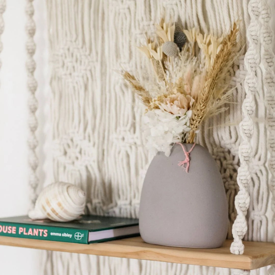Macrame Wall Shelf for Boho Home Decor, 70 cm Display Ledge for Books, Plants and Candles · Macrame Shelf