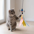 Magnetic Cat Wand for Pounce-and-Catch Play with Three Interchangeable Toy Attachments and a Storage Box