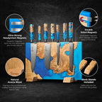 Magnetic Knife Block with Blue Resin Burl Wood Design, Dual-Sided Storage for Up to 16 Kitchen Knives