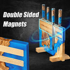Magnetic Knife Block with Blue Resin Burl Wood Design, Dual-Sided Storage for Up to 16 Kitchen Knives