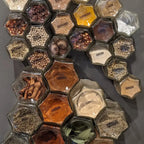 Magnetic Spice Jar Set with Hexagon Glass Containers, Small and Large Sizes, Optional Wall Plate for Kitchen Storage