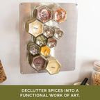 Magnetic Spice Jar Set with Hexagon Glass Containers, Small and Large Sizes, Optional Wall Plate for Kitchen Storage