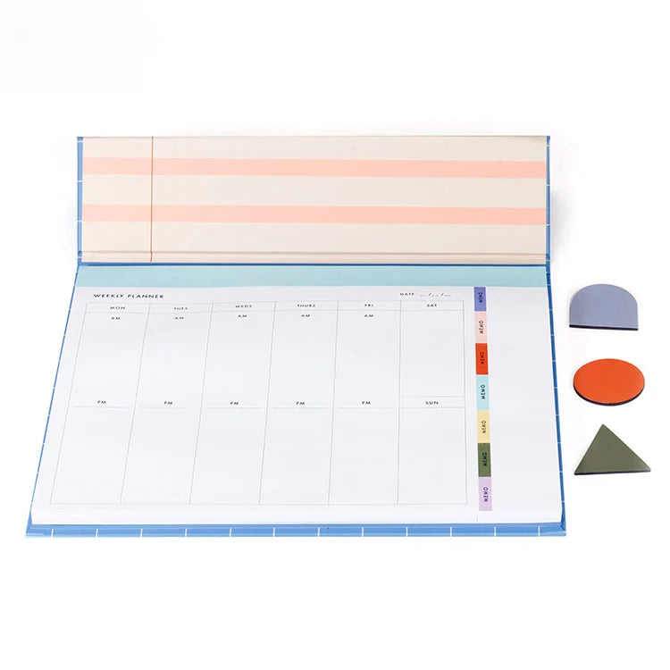 Magnetic Weekly Desk Planner with 12-Month Pages and Integrated Memo Board for Organizing Notes and Tasks