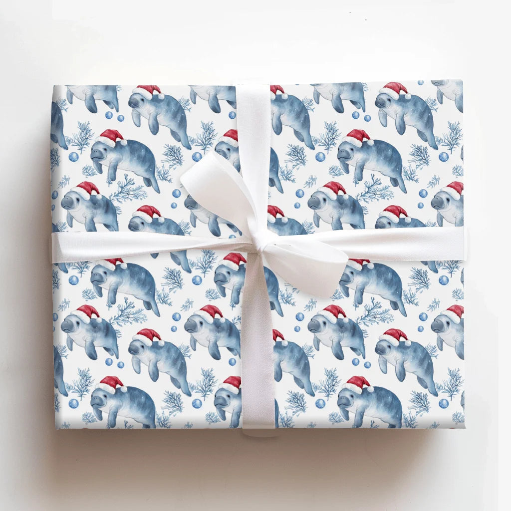 Manatee Christmas Wrapping Paper in Glossy 90 GSM Fine Art Paper