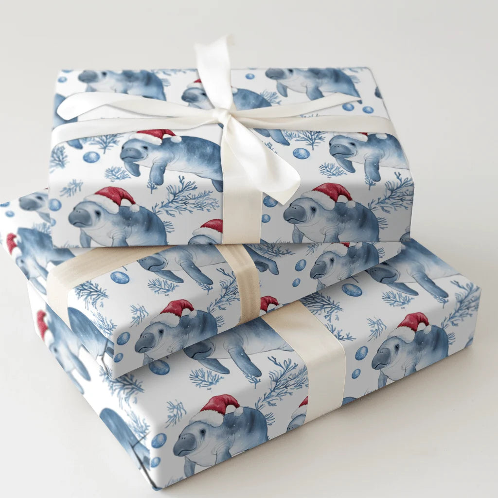 Manatee Christmas Wrapping Paper in Glossy 90 GSM Fine Art Paper