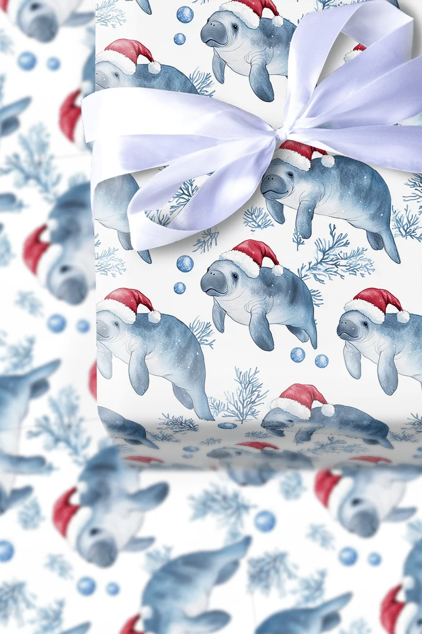 Manatee Christmas Wrapping Paper in Glossy 90 GSM Fine Art Paper