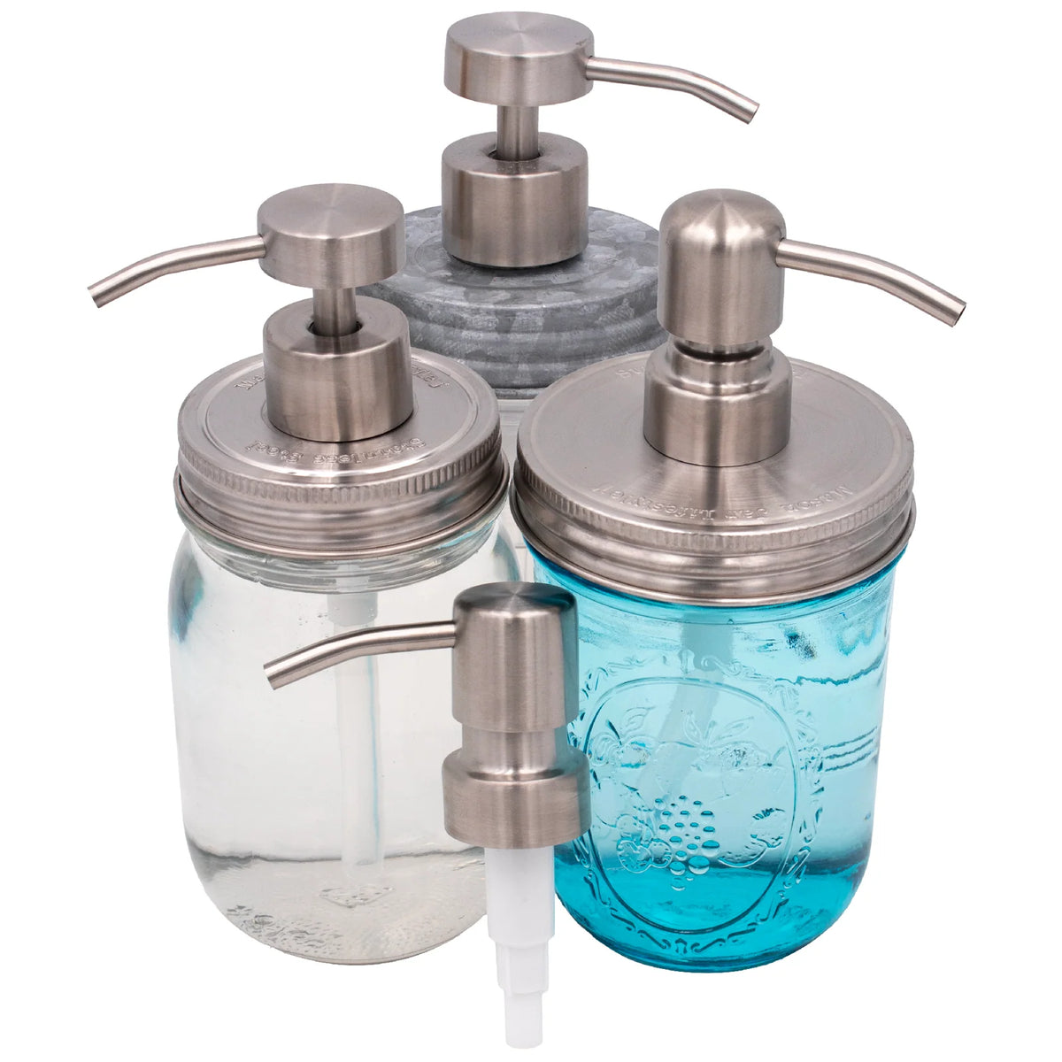 Mason Jar Soap Dispenser Pump with a Satin Finish and Threaded Lid for Regular or Wide Mouth Jars