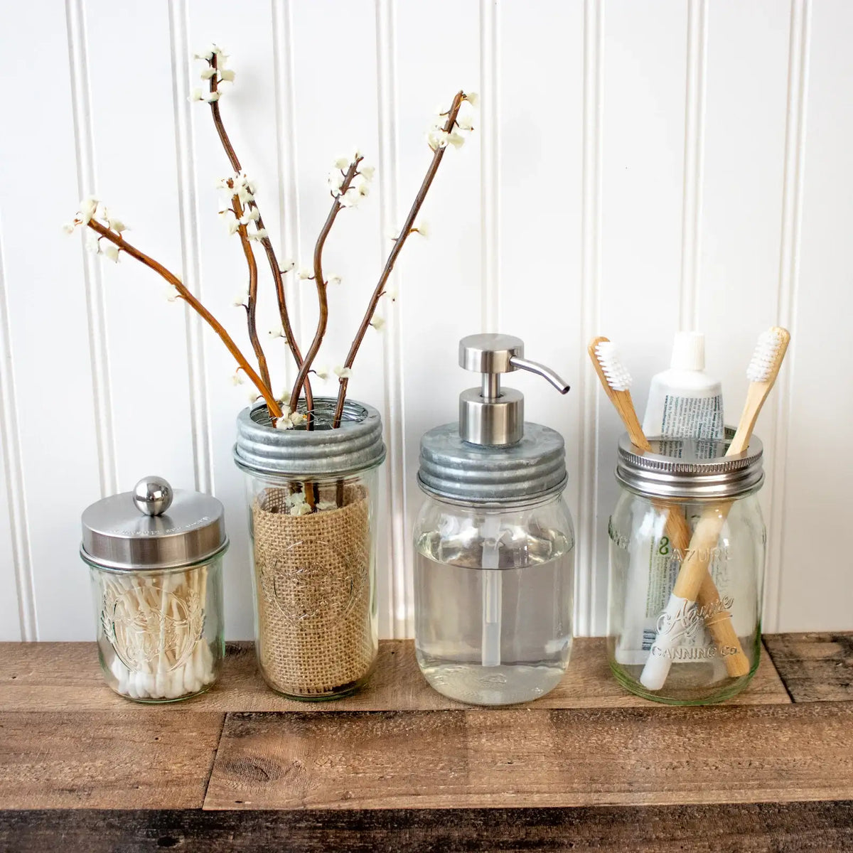 Mason Jar Soap Dispenser Pump with a Satin Finish and Threaded Lid for Regular or Wide Mouth Jars