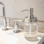 Mason Jar Soap Dispenser Pump with a Satin Finish and Threaded Lid for Regular or Wide Mouth Jars