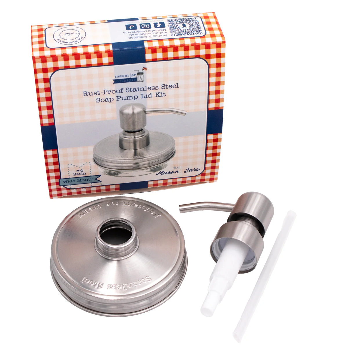 Mason Jar Soap Dispenser Pump with a Satin Finish and Threaded Lid for Regular or Wide Mouth Jars