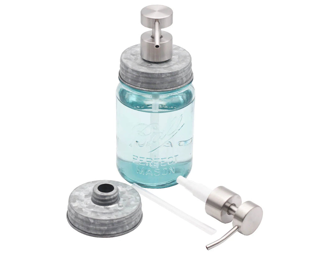 Mason Jar Soap Dispenser Pump with a Satin Finish and Threaded Lid for Regular or Wide Mouth Jars