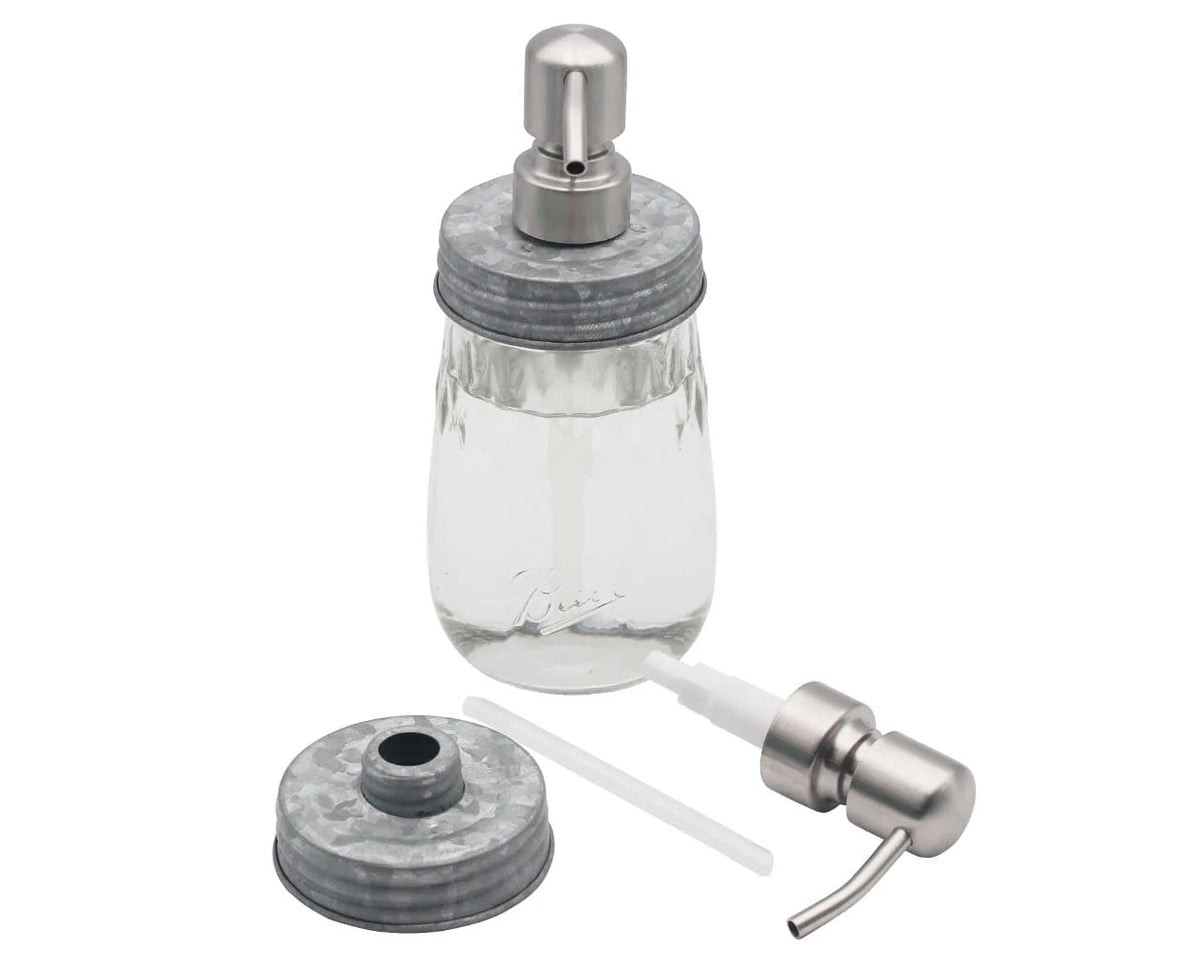 Mason Jar Soap Dispenser Pump with a Satin Finish and Threaded Lid for Regular or Wide Mouth Jars
