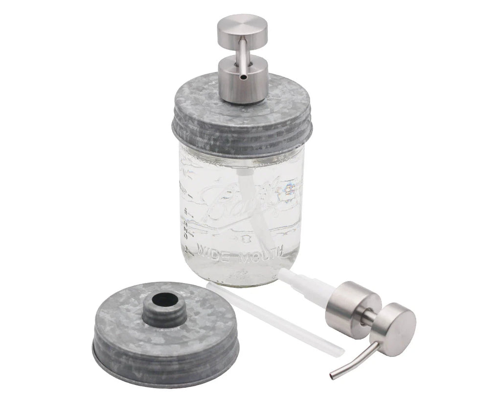 Mason Jar Soap Dispenser Pump with a Satin Finish and Threaded Lid for Regular or Wide Mouth Jars
