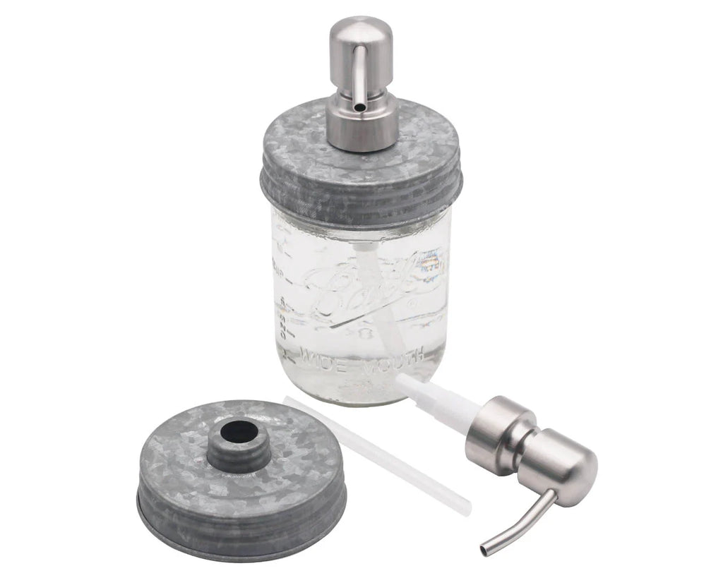 Mason Jar Soap Dispenser Pump with a Satin Finish and Threaded Lid for Regular or Wide Mouth Jars