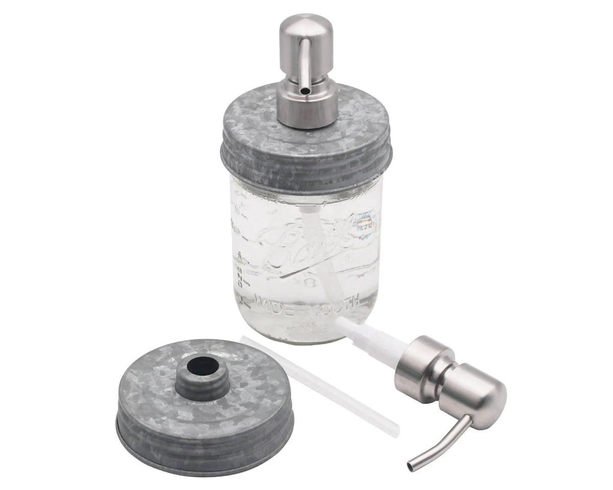 Mason Jar Soap Dispenser Pump with a Satin Finish and Threaded Lid for Regular or Wide Mouth Jars