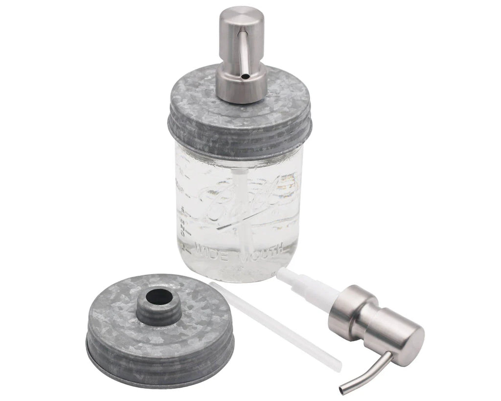 Mason Jar Soap Dispenser Pump with a Satin Finish and Threaded Lid for Regular or Wide Mouth Jars