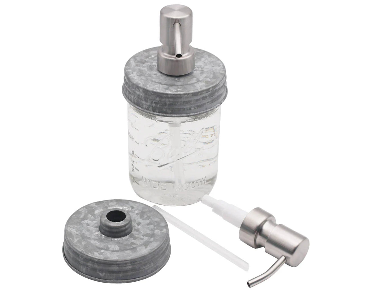 Mason Jar Soap Dispenser Pump with a Satin Finish and Threaded Lid for Regular or Wide Mouth Jars