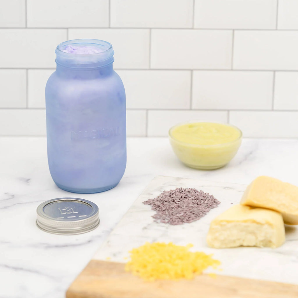 Mason Jars 3-Pack with Airtight Metal Lids, 3.5-Cup Glass Storage Containers in Dark Blue, Light Blue and Clear