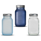 Mason Jars 3-Pack with Airtight Metal Lids, 3.5-Cup Glass Storage Containers in Dark Blue, Light Blue and Clear