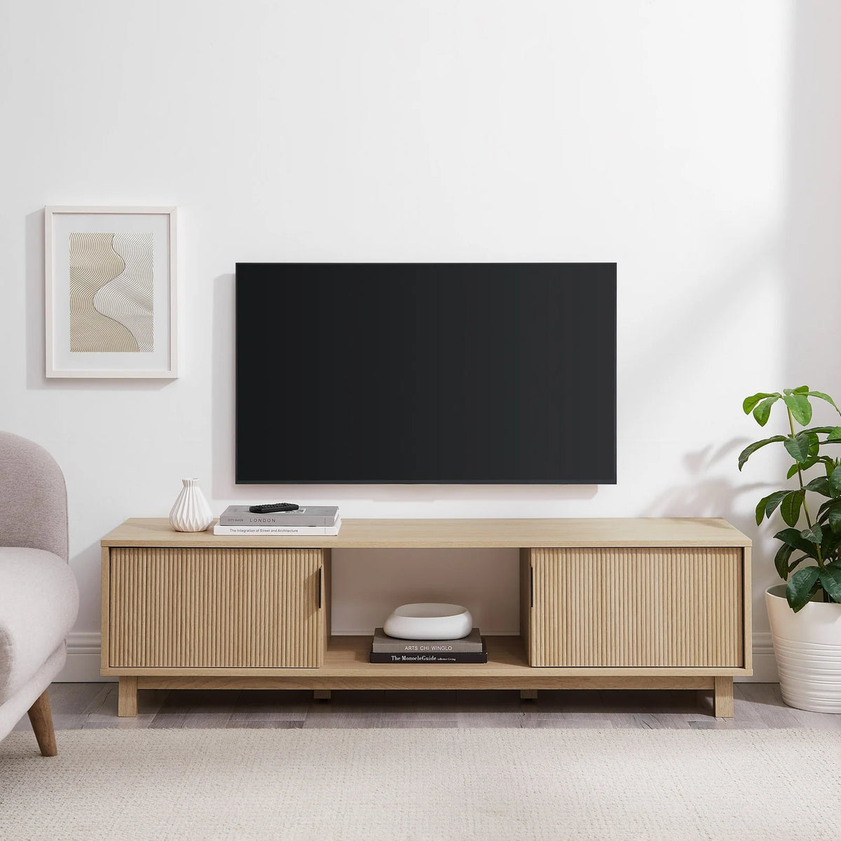 MDF TV Stand, 58"-Coastal Oak