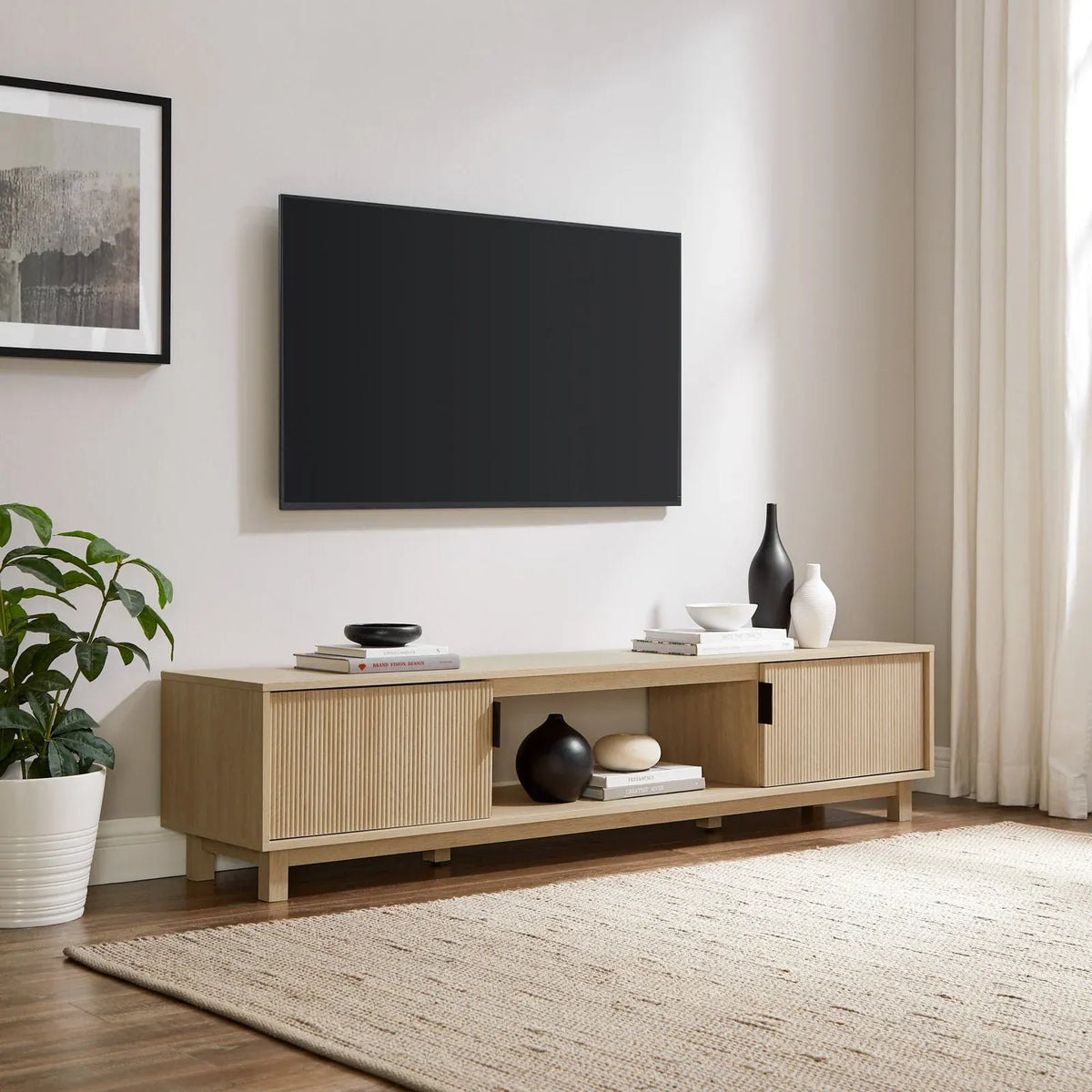 MDF TV Stand, 70"-Coastal Oak