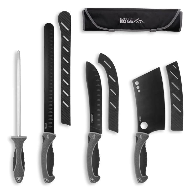 Meat Carving Knife Set for Butchering and BBQ with Three Titanium-Coated Blades and a Storage Roll
